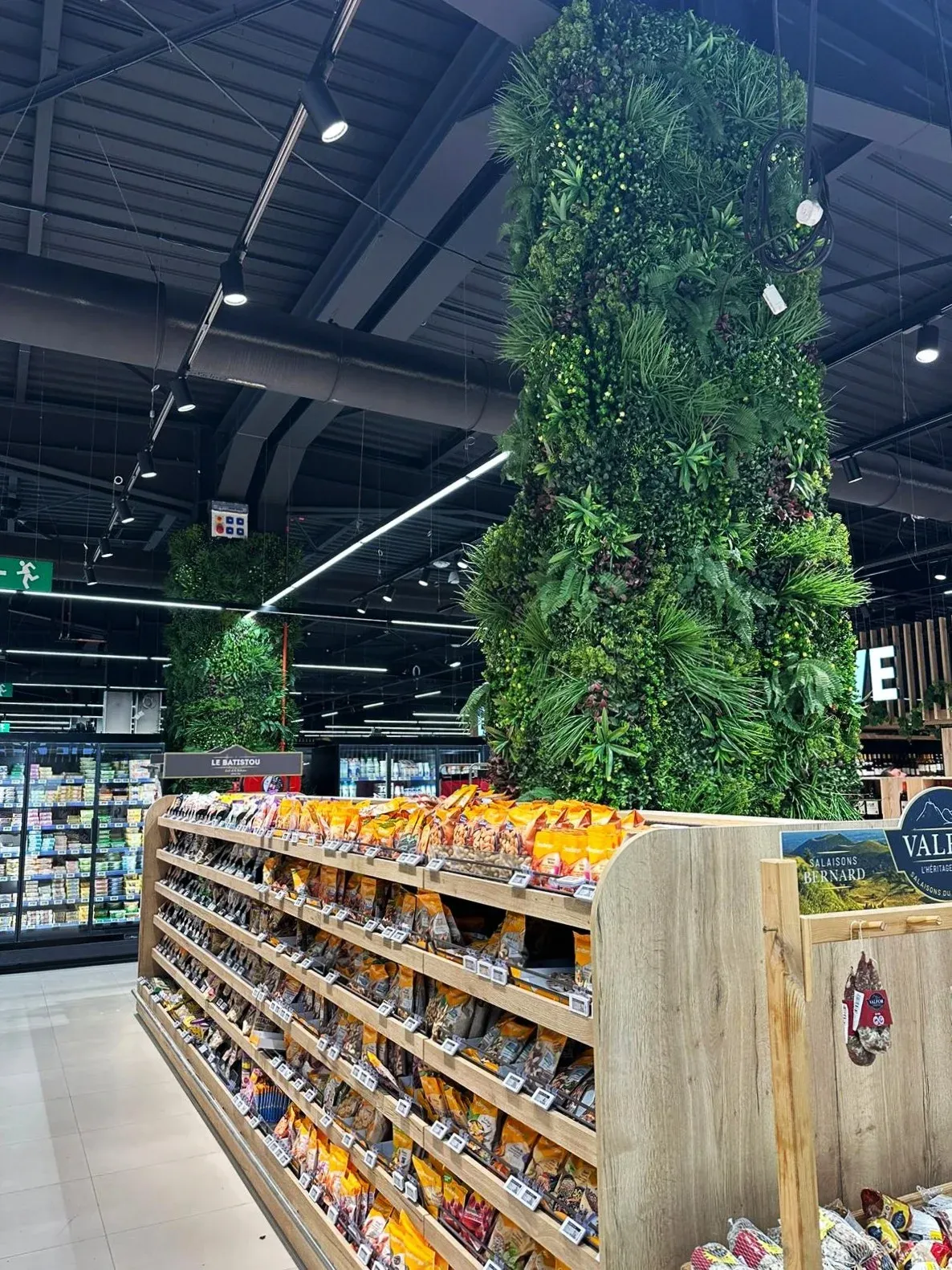 Mur végétal artificiel en commerce, Intermarché Le Rouret