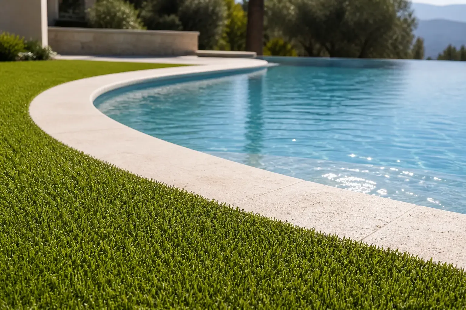Gazon synthétique en tour de piscine d'une villa à Mougins
